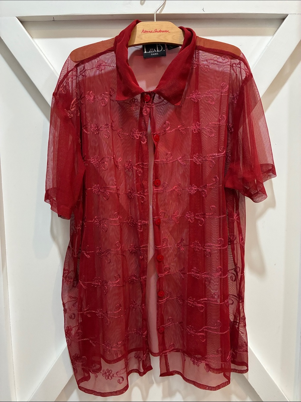 Liza B. Paris Sheer Red Button-Up Blouse